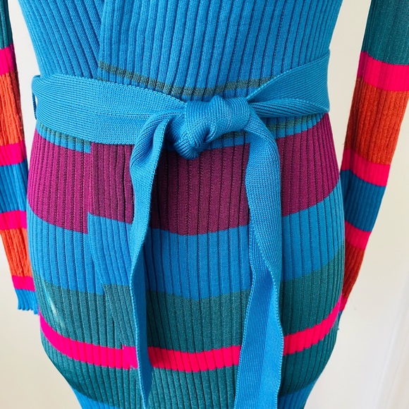 ETRO KNIT MULTICOLOR MAXI BELTED CARDI-COAT SWEATER SIZE 38 - Picture 15 of 16